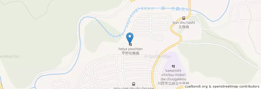 Mapa de ubicacion de 平野幼稚園 en 日本, 兵库县/兵庫縣, 川西市.