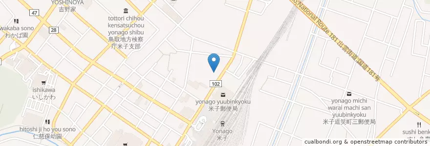 Mapa de ubicacion de 日本郵政公社郵政健康管理センター米子郵政健康管理センター en 日本, 鳥取県, 米子市.