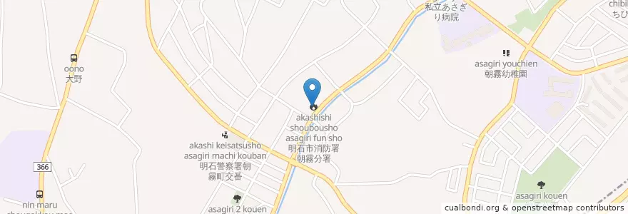 Mapa de ubicacion de 明石市消防署朝霧分署 en Japan, Hyogo Prefecture, Akashi.