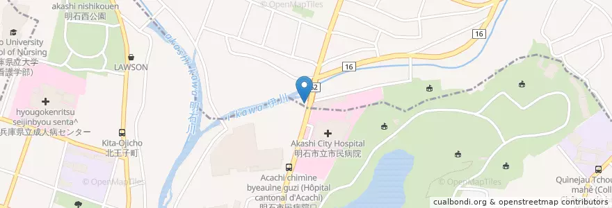 Mapa de ubicacion de 明石茶園場郵便局 en Japan, Hyogo Prefecture, Akashi.