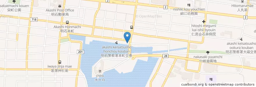 Mapa de ubicacion de 明石警察署本町交番 en Jepun, 兵庫県, 明石市.