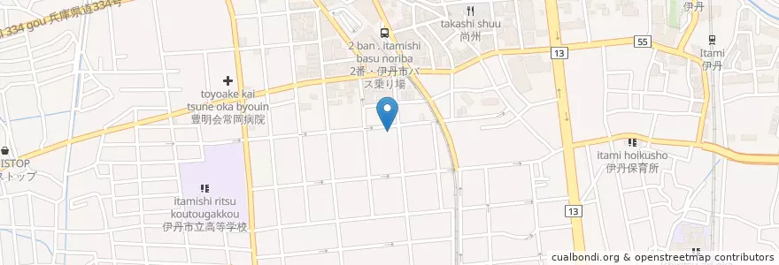 Mapa de ubicacion de 有岡乳児保育所 en Japan, 兵庫県, 伊丹市.