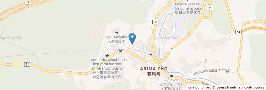 Mapa de ubicacion de Arima Post Office en Japan, Hyogo Prefecture, Kobe, Kita Ward.