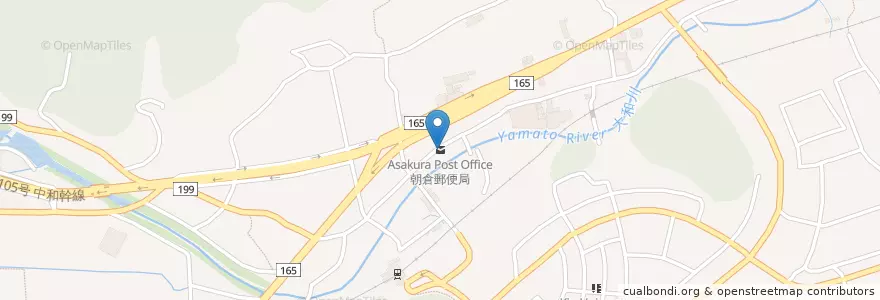 Mapa de ubicacion de 朝倉郵便局 en Japonya, 奈良県, 桜井市.