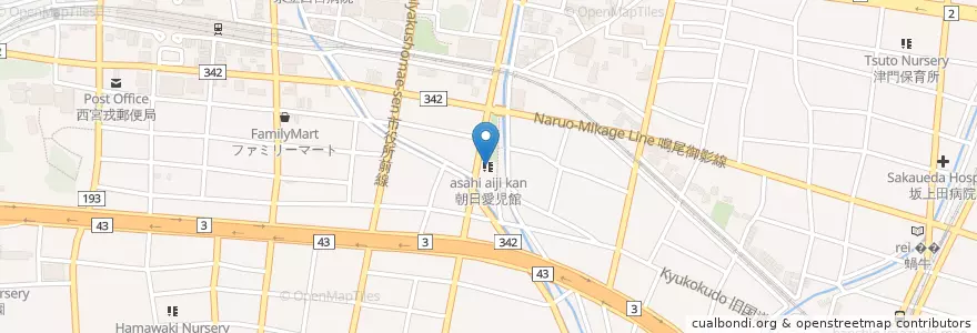 Mapa de ubicacion de 朝日愛児館 en Japan, Präfektur Hyōgo, 西宮市.