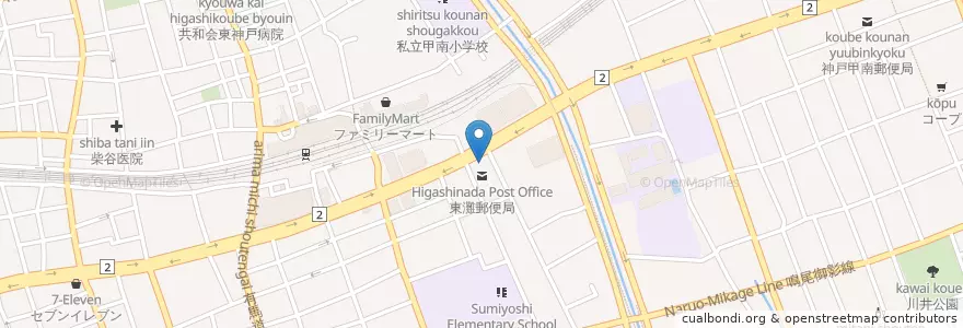 Mapa de ubicacion de 東灘郵便局 en Japan, Präfektur Hyōgo, 神戸市, 東灘区.