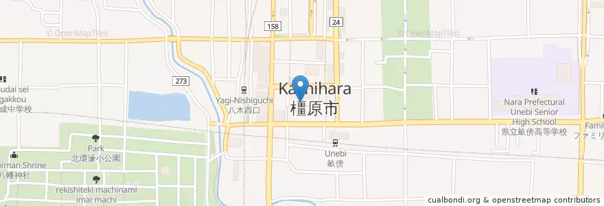 Mapa de ubicacion de 橿原市役所 en Japan, 奈良県, 橿原市.