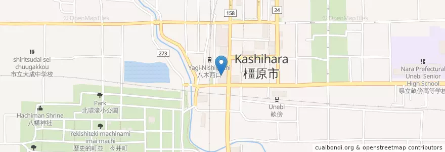 Mapa de ubicacion de 橿原郵便局 en 日本, 奈良県, 橿原市.