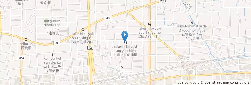Mapa de ubicacion de 武庫之荘幼稚園 en Japonya, 兵庫県, 尼崎市.