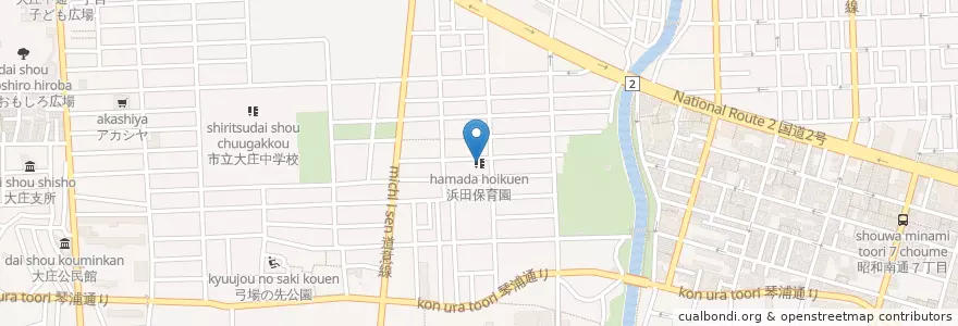 Mapa de ubicacion de 浜田保育園 en Japan, 兵庫県, 尼崎市.
