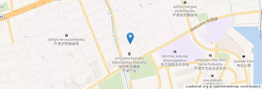 Mapa de ubicacion de 海技教育機構海技大学校 en Japonya, 兵庫県, 芦屋市.