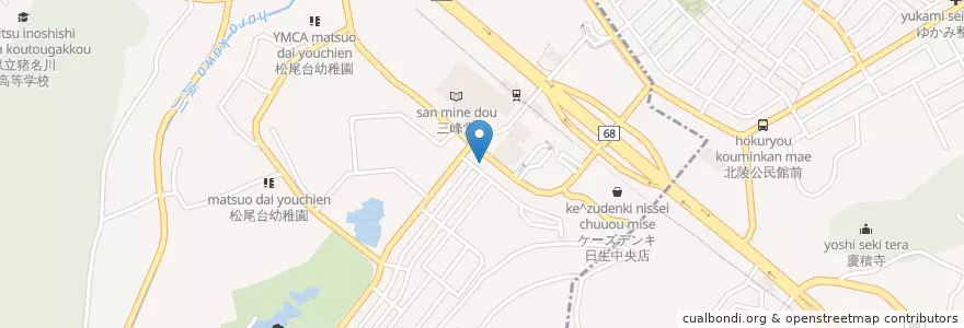 Mapa de ubicacion de 猪名川松尾台郵便局 en Japan, 兵庫県, 川辺郡, 猪名川町.