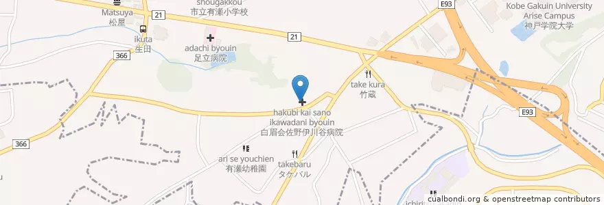 Mapa de ubicacion de 白眉会佐野伊川谷病院 en Japan, Hyogo Prefecture, Kobe.