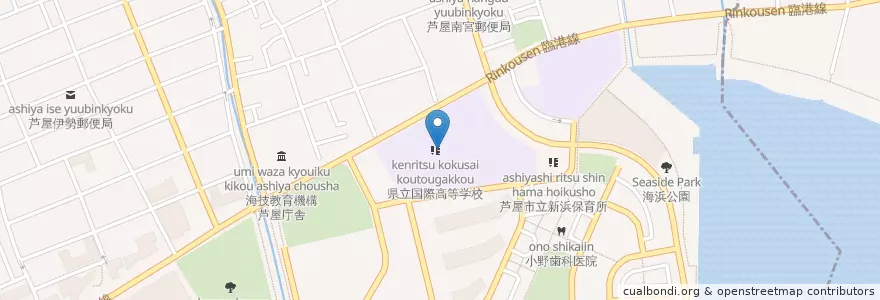 Mapa de ubicacion de 県立国際高等学校 en 日本, 兵庫県, 芦屋市.