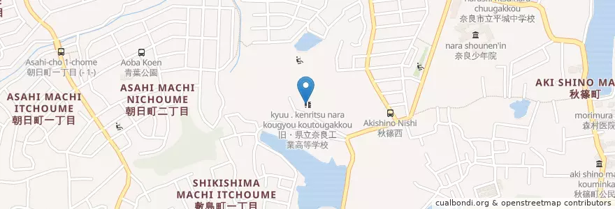 Mapa de ubicacion de 旧・県立奈良工業高等学校 en Japon, Préfecture De Nara, 奈良市.
