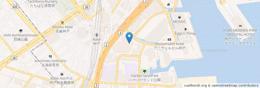 Mapa de ubicacion de 神戸ハーバーランド郵便局 en Japon, Préfecture De Hyōgo, 神戸市, 中央区.