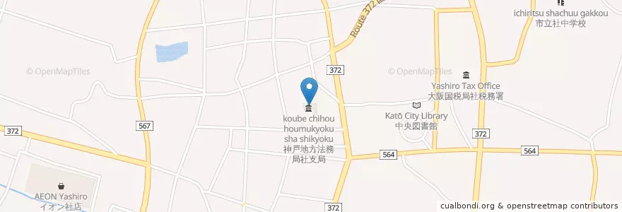 Mapa de ubicacion de 神戸地方検察庁社区検察庁 en 日本, 兵庫県, 加東市.