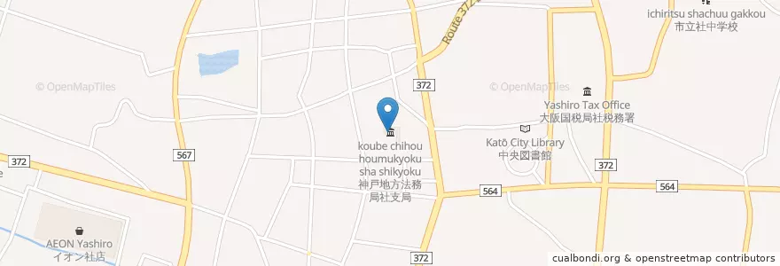 Mapa de ubicacion de 神戸地方法務局社支局 en 日本, 兵庫県, 加東市.
