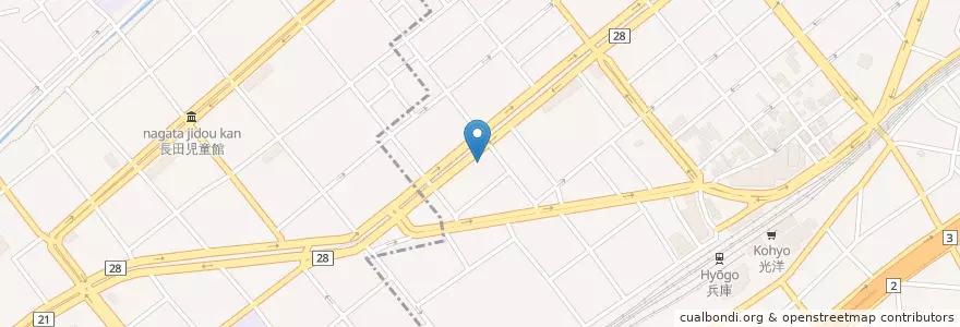 Mapa de ubicacion de 神戸大開通郵便局 en Jepun, 兵庫県, 神戸市, 兵庫区.