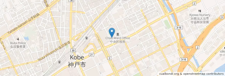 Mapa de ubicacion de 三宮図書館 en ژاپن, 兵庫県, 神戸市, 中央区.