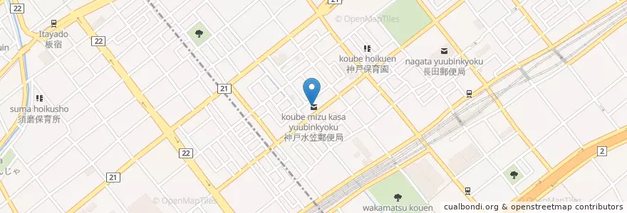 Mapa de ubicacion de 神戸水笠郵便局 en Jepun, 兵庫県, 神戸市, 長田区.