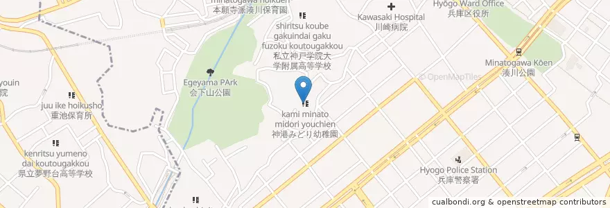Mapa de ubicacion de 神港みどり幼稚園 en اليابان, 兵庫県, 神戸市, 兵庫区.
