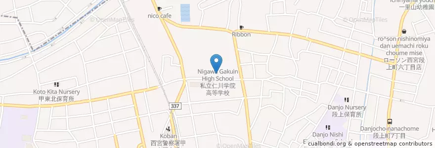 Mapa de ubicacion de 私立仁川学院中学校 en Jepun, 兵庫県, 西宮市.