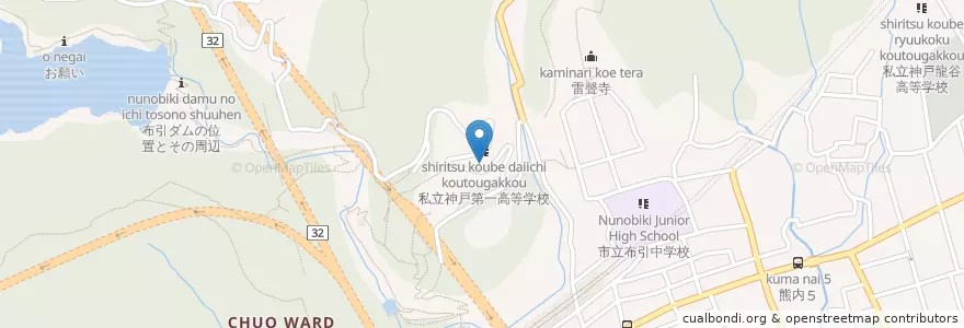 Mapa de ubicacion de 私立神戸第一高等学校 en 日本, 兵庫県, 神戸市, 中央区.