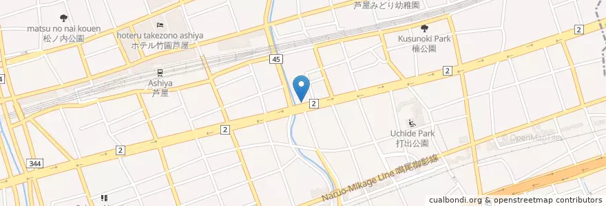 Mapa de ubicacion de 芦屋警察署宮川交番 en ژاپن, 兵庫県, 芦屋市.
