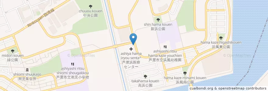 Mapa de ubicacion de 芦屋警察署高浜交番 en اليابان, 兵庫県, 芦屋市.