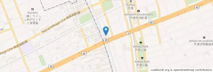 Mapa de ubicacion de 芦屋郵便局 en 日本, 兵库县/兵庫縣, 芦屋市.
