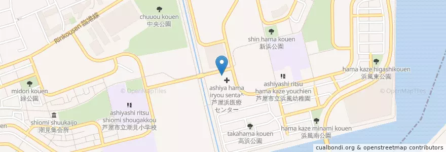 Mapa de ubicacion de 芦屋高浜郵便局 en Giappone, Prefettura Di Hyōgo, 芦屋市.