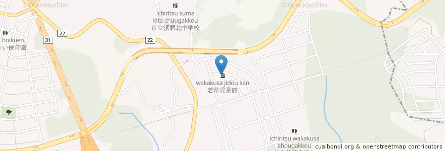 Mapa de ubicacion de 若草児童館 en Jepun, 兵庫県, 神戸市, 須磨区.