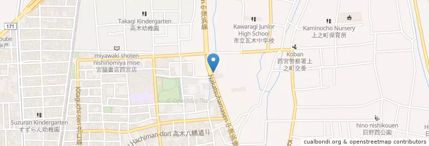Mapa de ubicacion de 西宮市瓦木消防署 en Япония, Хёго, Нисиномия.
