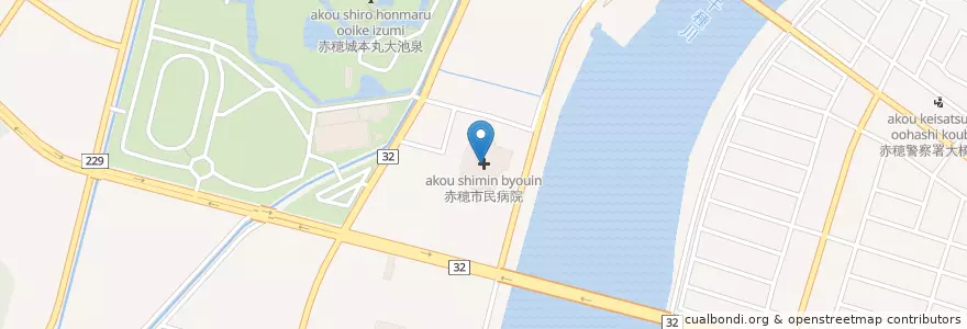 Mapa de ubicacion de 赤穂市民病院 en 日本, 兵庫県, 赤穂市.