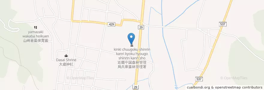 Mapa de ubicacion de 近畿中国森林管理局兵庫森林管理署 en Япония, Хёго, 宍粟市.