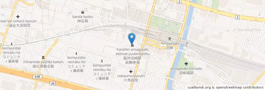 Mapa de ubicacion de 阪神尼崎駅前郵便局 en اليابان, 兵庫県, 尼崎市.