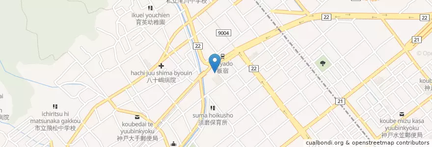 Mapa de ubicacion de 須磨警察署板宿交番 en 일본, 효고현, 고베 시, 須磨区, 長田区.
