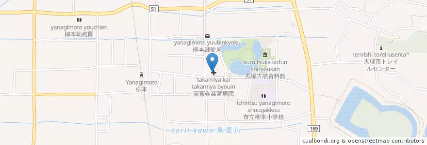 Mapa de ubicacion de 高宮会高宮病院 en 日本, 奈良県, 天理市.