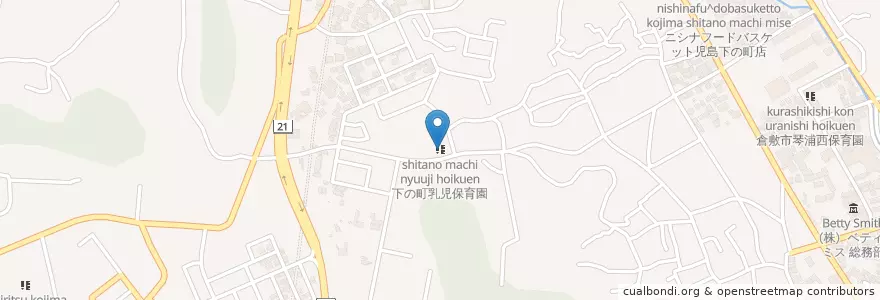Mapa de ubicacion de 下の町乳児保育園 en Japón, Prefectura De Okayama, 倉敷市.