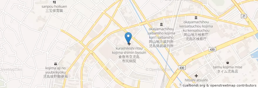Mapa de ubicacion de 倉敷市立児島市民病院 en Japan, 岡山県, 倉敷市.