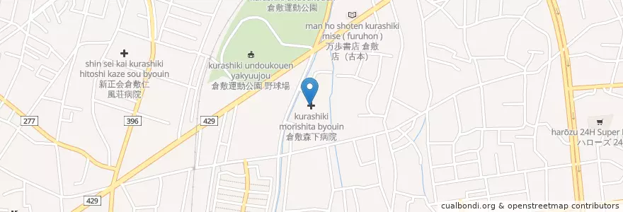 Mapa de ubicacion de 倉敷森下病院 en Jepun, 岡山県, 倉敷市.