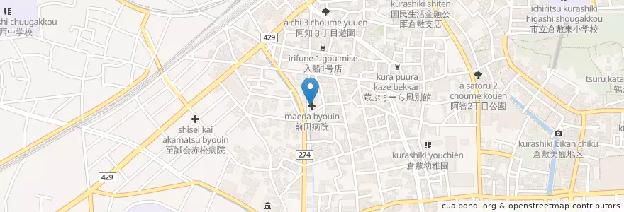 Mapa de ubicacion de 前田病院 en Japonya, 岡山県, 倉敷市.