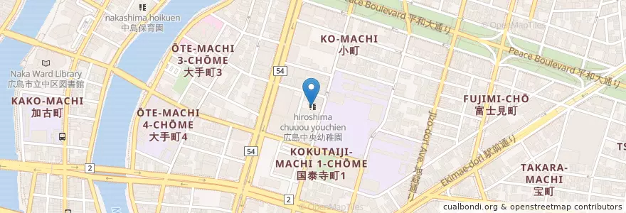 Mapa de ubicacion de 広島中央幼稚園 en Japão, 広島県, 広島市, 中区.
