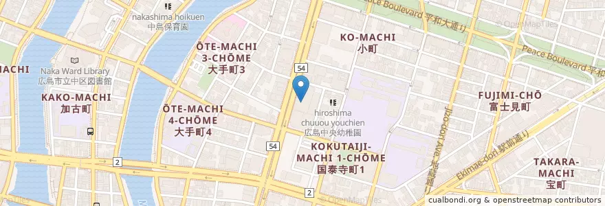 Mapa de ubicacion de 広島中央郵便局 en Japan, Präfektur Hiroshima, Hiroshima, 中区.