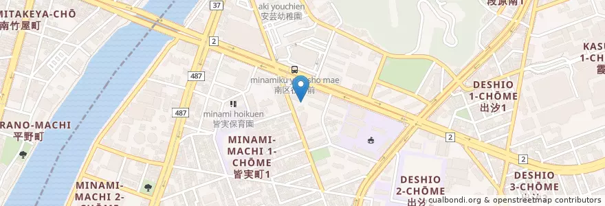Mapa de ubicacion de 広島南社会保険事務所 en Japon, Préfecture De Hiroshima, Hiroshima, 南区.