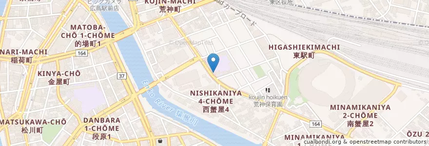 Mapa de ubicacion de 広島東警察署荒神交番 en Japan, 広島県, Hiroshima, 南区.