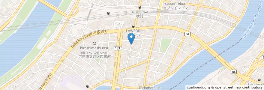 Mapa de ubicacion de 広島横川郵便局 en Japon, Préfecture De Hiroshima, Hiroshima, 西区.