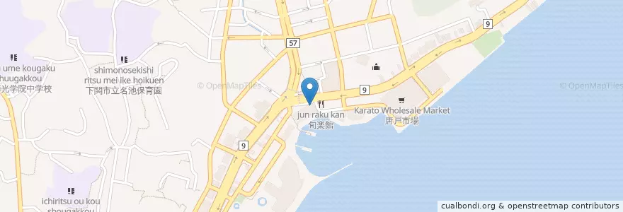 Mapa de ubicacion de 下関警察署唐戸交番 en اليابان, 山口県, 下関市.