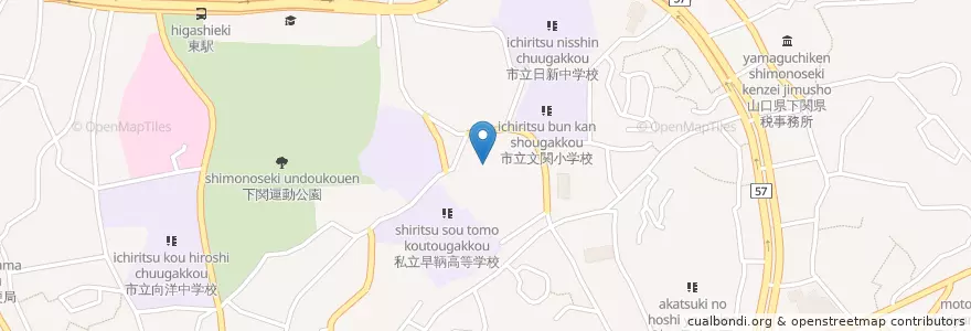 Mapa de ubicacion de 山口地方裁判所下関支部 en Japão, 山口県, 下関市.